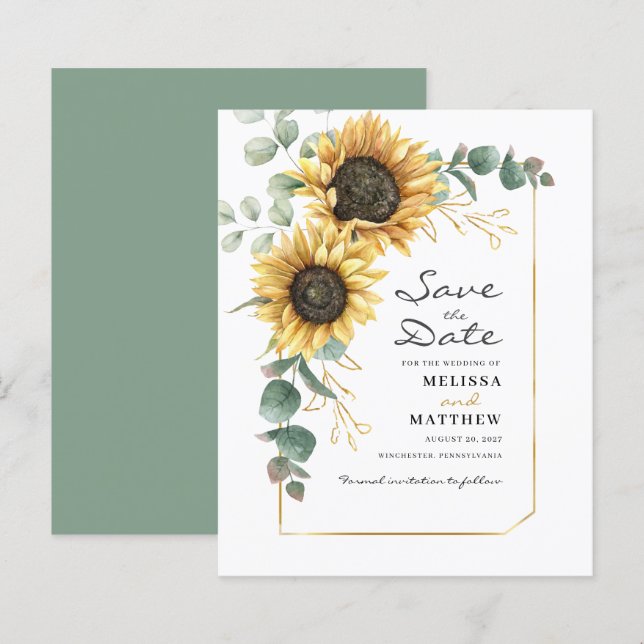 Eukalyptus Sunflower Bloral Wedding Rett Date (Vorne/Hinten)