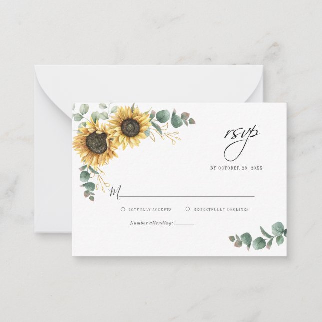 Eukalyptus Sunflower Bloral Wedding RSVP Card Mitteilungskarte (Vorderseite)