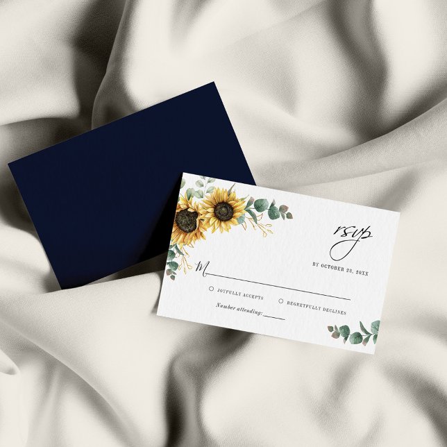 Eukalyptus Sunflower Bloral Wedding RSVP Card Mitteilungskarte (Von Creator hochgeladen)