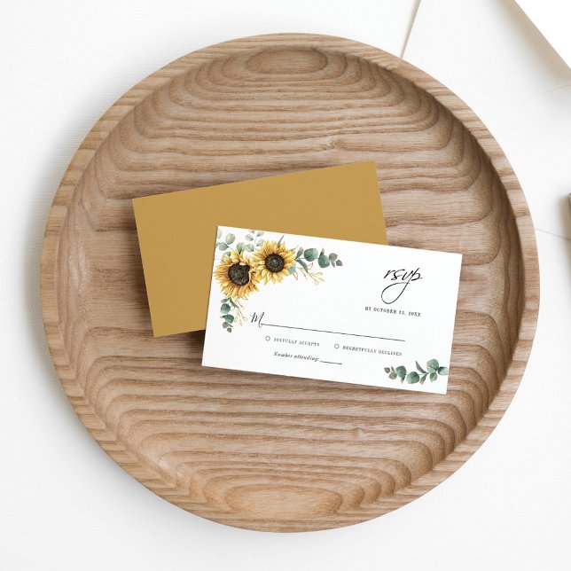 Eukalyptus Sunflower Bloral Wedding RSVP Mitteilungskarte (Von Creator hochgeladen)