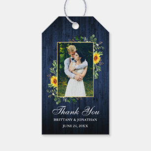 Eukalyptus Sunflower Blue Wood Wedding Geschenkanhänger