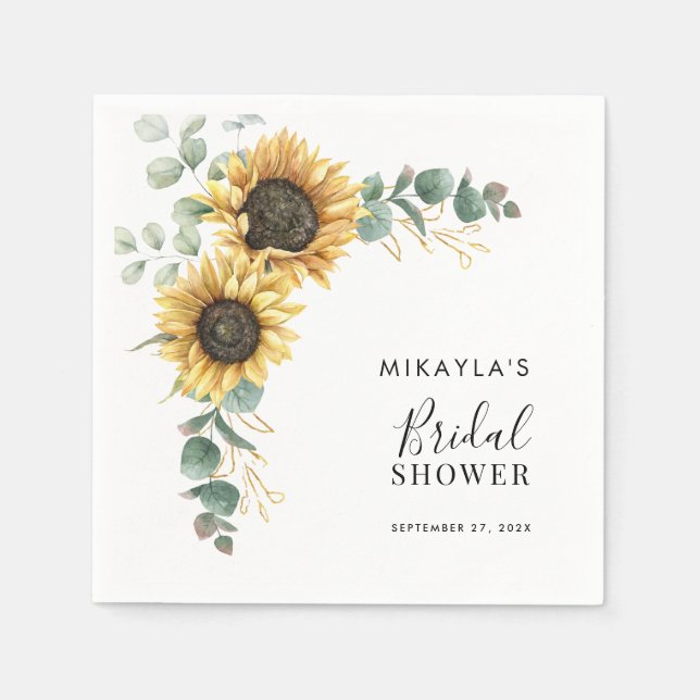 Eukalyptus Sunflower Blume Brautparty Paper Serviette (Vorderseite)
