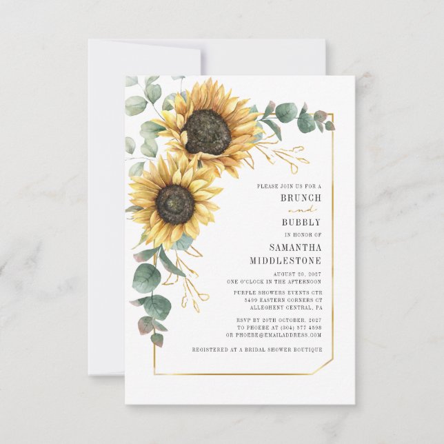 Eukalyptus Sunflower Brautparty Brunch Bubbly Einladung (Vorderseite)