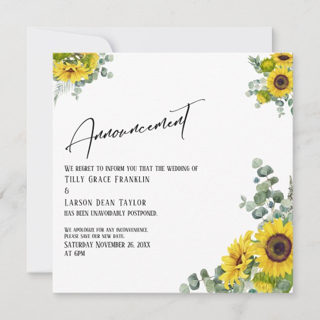 Eukalyptus Sunflower Datum Ankündigung aufgeschobe (Vorderseite)