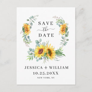 Eukalyptus Sunflower FOTO Hochzeit Sichern Datum Ankündigungspostkarte