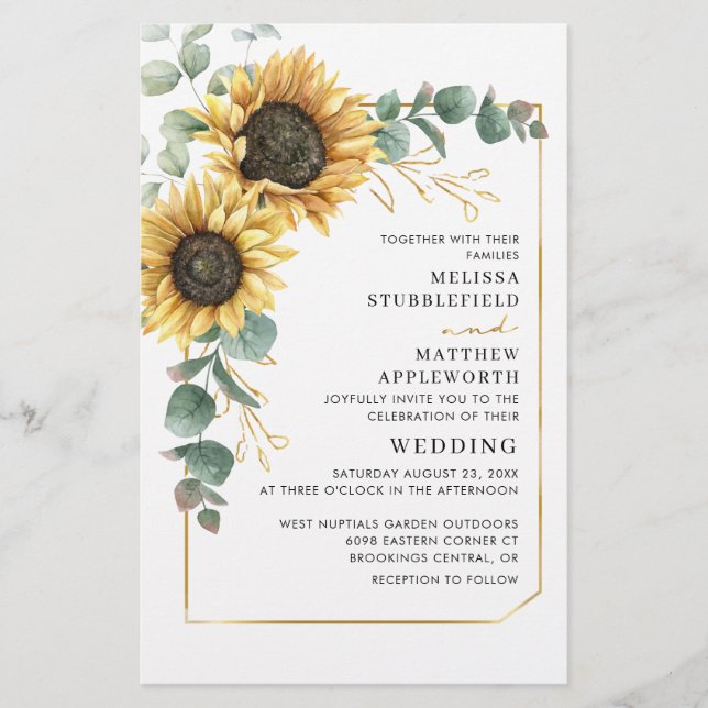 Eukalyptus Sunflower Geometric Wedding Einladung (Vorderseite)