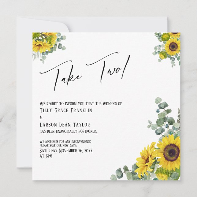 Eukalyptus Sunflower gibt zwei Hochzeiten bekannt Einladung (Vorderseite)