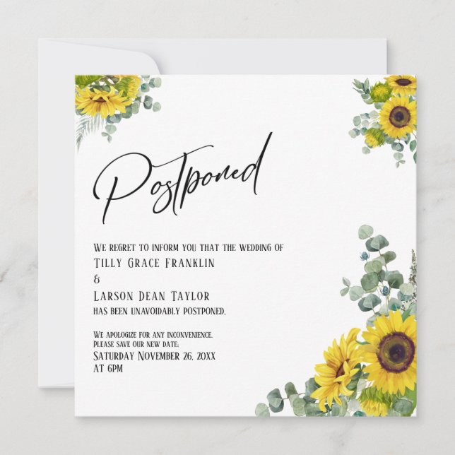 Eukalyptus Sunflower - Hochzeitskarte verschoben Einladung (Vorderseite)