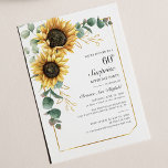 Eukalyptus Sunflower Script 60. Geburtstag Einladung<br><div class="desc">Eukalyptus Sonnenblume Blumenschrift 60. Geburtstag Einladung können Sie leicht mit Ihren Party-Details,  indem Sie auf die Schaltfläche "Personalisieren". Mit leuchtend gelben Blumen und Grün sukkulent mit einem geometrischen Rahmen aus Goldfolie und modernen Typografie</div>