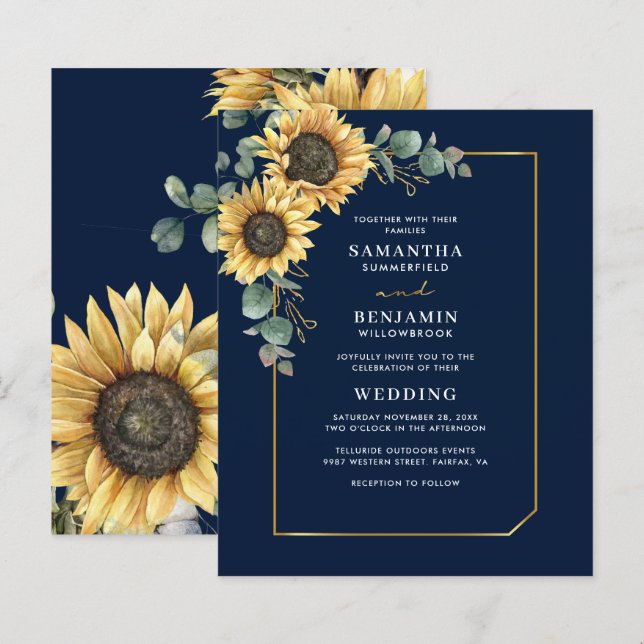 Eukalyptus Sunflower Wedding Floral Einladung (Vorne/Hinten)