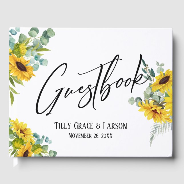 Eukalyptus Sunflowers Handwriting Guestbook Gästebuch (Vorderseite)