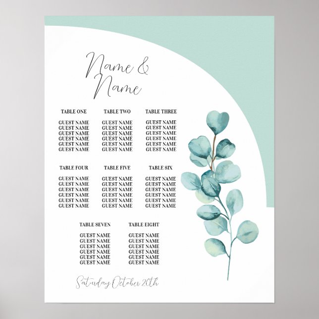 Eukalyptus Tabelle 8 Blätter für Hochzeiten Poster (Vorne)
