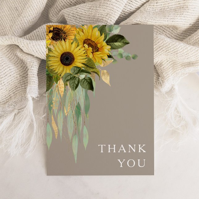 Eukalyptus Taupe Hochzeit im Herbst Dankeskarte (Sunflower Eucalyptus Taupe Fall Wedding Thank You Card)