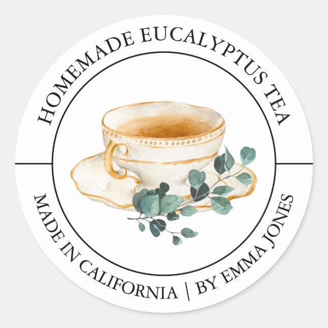 Eukalyptus Tea Modernes Etikett Runder Aufkleber (Vorderseite)
