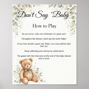 Eukalyptus-Teddybär-Spielschild "Sag nicht Baby" Poster