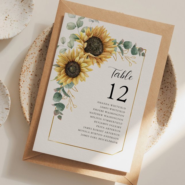 Eukalyptus-Tischnummer Hochzeitssaison Einladung (Sunflower Eucalyptus Wedding Reception Table Number Card)
