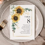 Eukalyptus-Tischnummer Hochzeitssaison Einladung<br><div class="desc">Planen Sie Ihren Hochzeitsempfang mit Präzision, von Save the Date bis zum Tag der Hochzeitsveranstaltungen wie dem Empfang und Sitzplätzen mit diesen Sonnenblumen Blumen Eukalyptus-Blätter Tischnummer Sitzkarten. Einfach die Namen der Gäste und der Tischnummern eingeben. Auf diese Weise wird die Hochzeitsfeier ankommen, wissend, wo sie sitzen sollen vor der Zeit...</div>