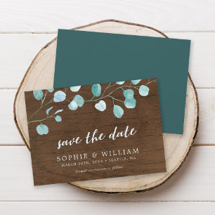 Eukalyptus- und Braunholz-Save the Date-Karte Save The Date