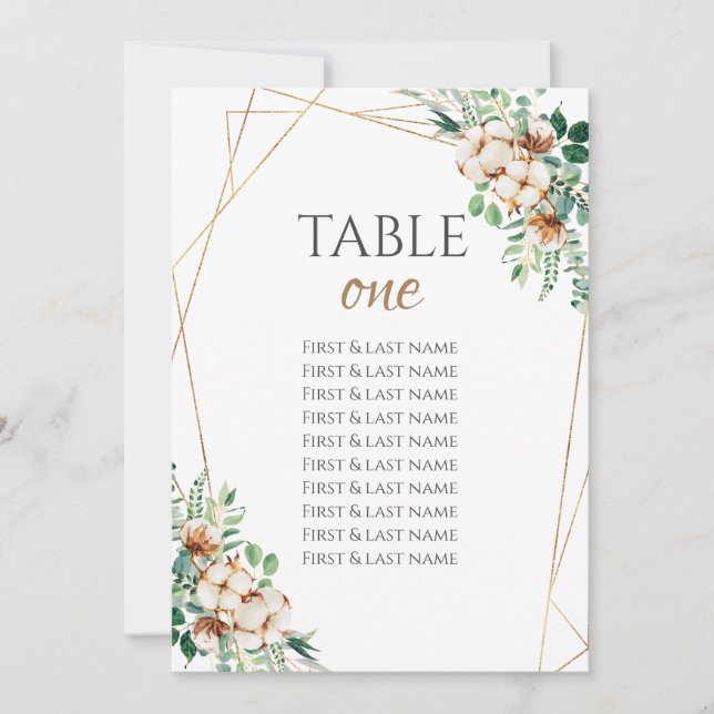 Eukalyptus- und Cotton-Tischnummer (Vorderseite)