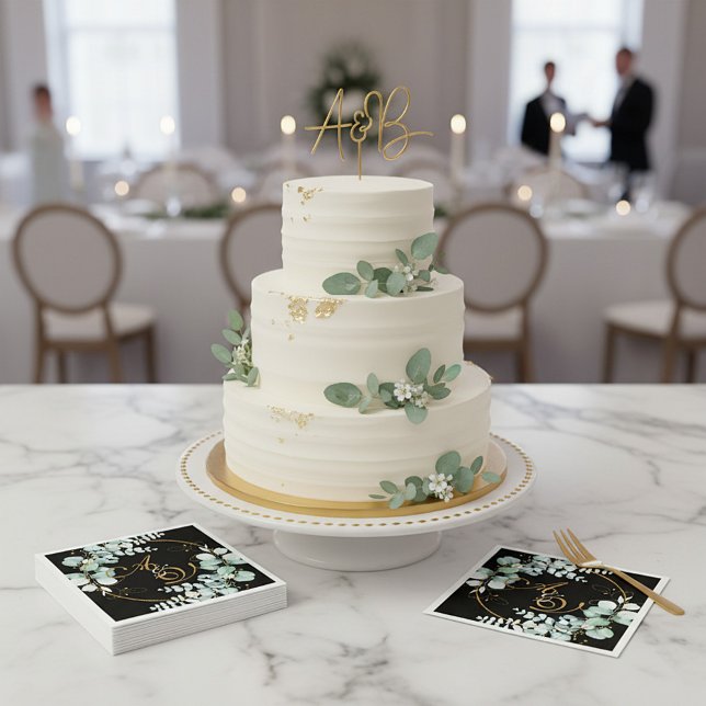 Eukalyptus und Gold auf der personalisierten Hochz Serviette (Von Creator hochgeladen)