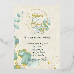 Eukalyptus- und Gold-Budget-Hochzeit Folieneinladung