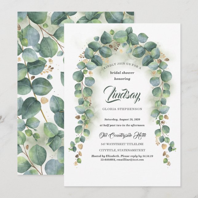 Eukalyptus und Gold Garland Brautparty Einladung (Vorne/Hinten)