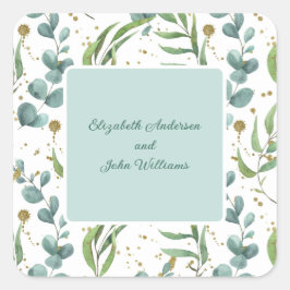 Eukalyptus und Goldcouple Wedding Quadratischer Aufkleber