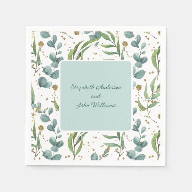 Eukalyptus und Goldcouple Wedding Serviette (Vorderseite)