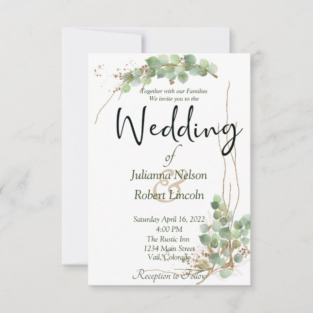 Eukalyptus und Goldhochzeit Einladung (Vorderseite)