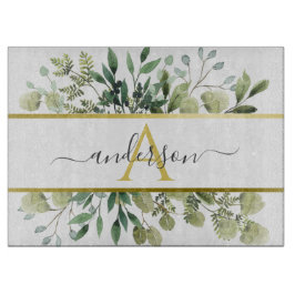 Eukalyptus und Grüne | Monogramm Schneidebrett