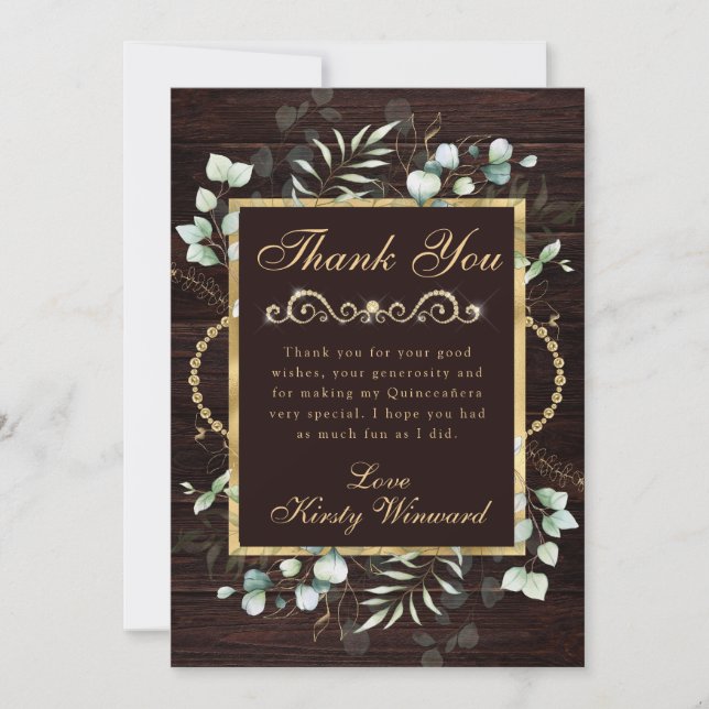 Eukalyptus und Grüne Quinceanera Dankeskarte (Vorderseite)