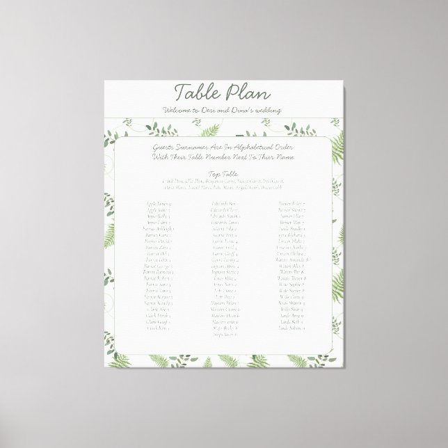 Eukalyptus und Hochzeitsplan Leinwanddruck (Vorderseite)