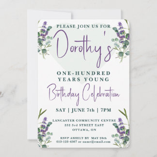 Eukalyptus und Lavender 100. Geburtstag Einladung