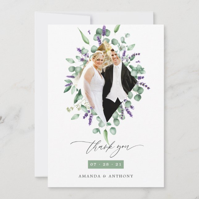 Eukalyptus und Lavender Woodland Greenerity Weddin Dankeskarte (Vorderseite)