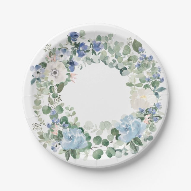Eukalyptus und Light Blue Floral Hütte Core Pappteller (Vorderseite)