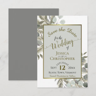 Eukalyptus und Pine Gray Wedding Save The Date