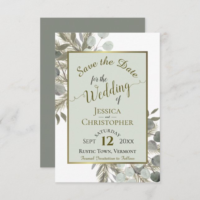 Eukalyptus und Pine Sage Wedding Save The Date (Vorne/Hinten)