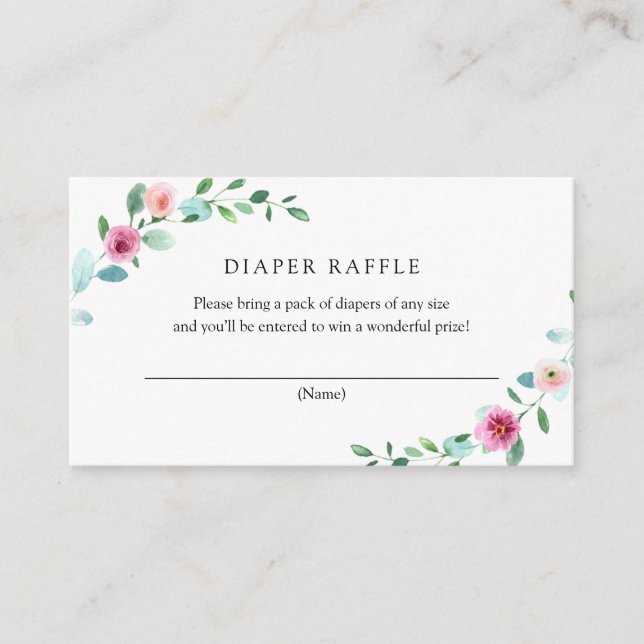 Eukalyptus und rosa Blume - Windelkreuz Begleitkarte (Vorderseite)