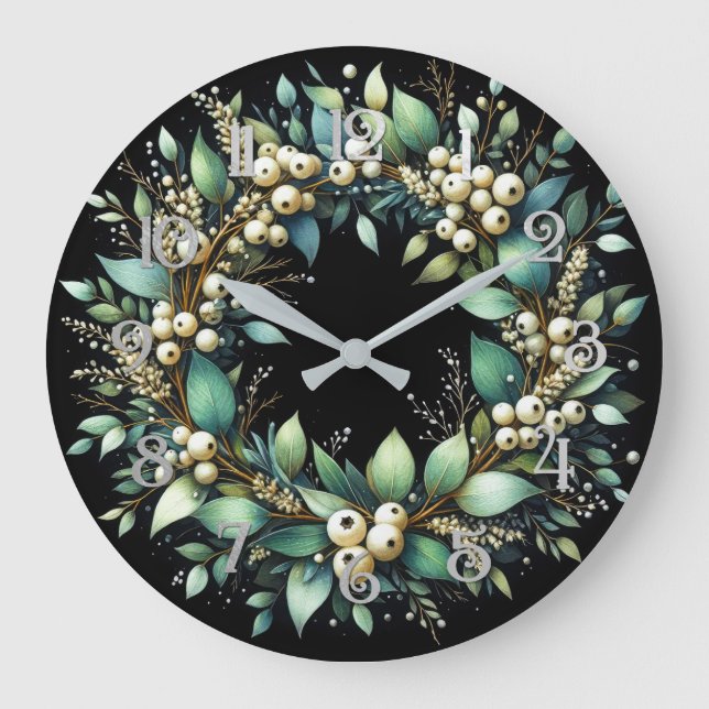 Eukalyptus und Snowberries Kreidekhalle Große Wanduhr (Vorderseite)