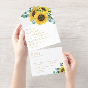 Eukalyptus und Sonnenblumen All-in-One-Einladung