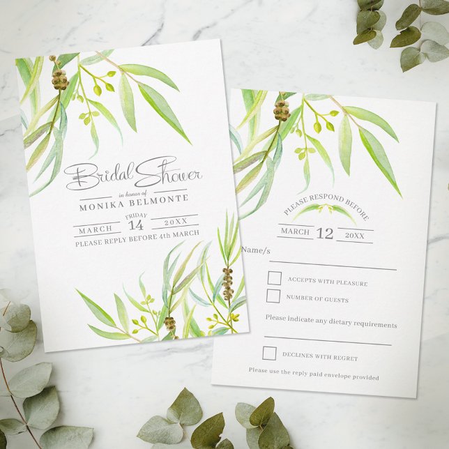 Eukalyptus verlasse Aquarellgrün Brautparty RSVP Karte (Von Creator hochgeladen)