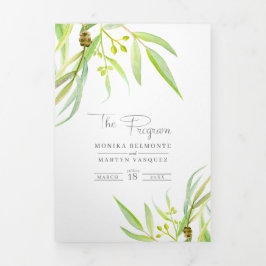 Eukalyptus verlasse Aquarellgrün Foto Hochzeit Dreifach-gefaltete Programmkarte