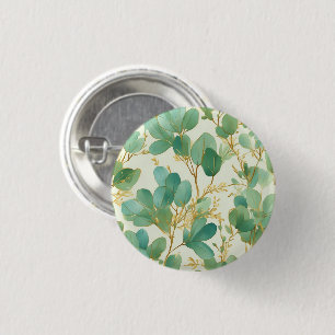Eukalyptus Verlasse ein grünes und goldenes Design Button