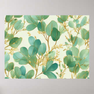 Eukalyptus Verlasse ein grünes und goldenes Design Poster