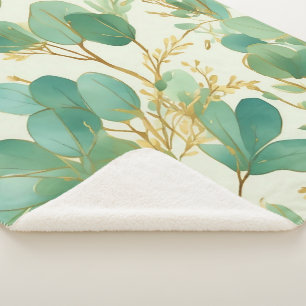 Eukalyptus Verlasse ein grünes und goldenes Design Sherpadecke