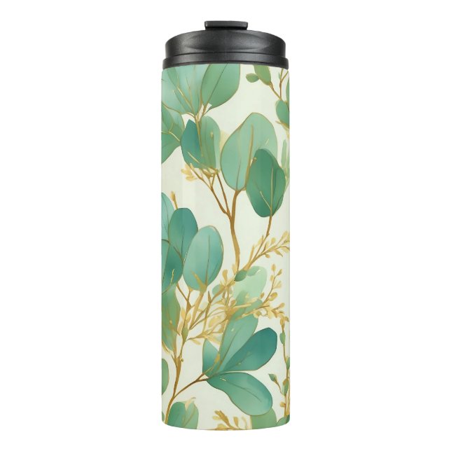 Eukalyptus Verlasse ein grünes und goldenes Design Thermosbecher (Vorderseite)