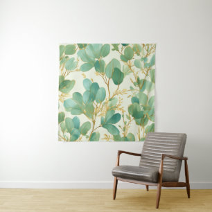 Eukalyptus Verlasse ein grünes und goldenes Design Wandteppich