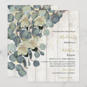 Eukalyptus Verlasse florales Rustikales Holz-GoldW Einladung
