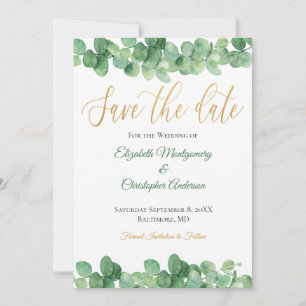 Eukalyptus Verlasse Gold Green Trendy Elegant Save The Date