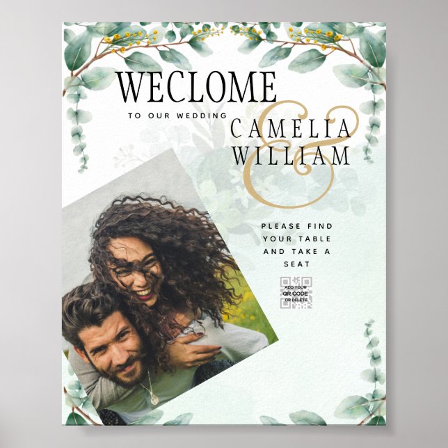 Eukalyptus Verlasse GOLD WEDD QR CODE BUDGET Poster (Vorne)